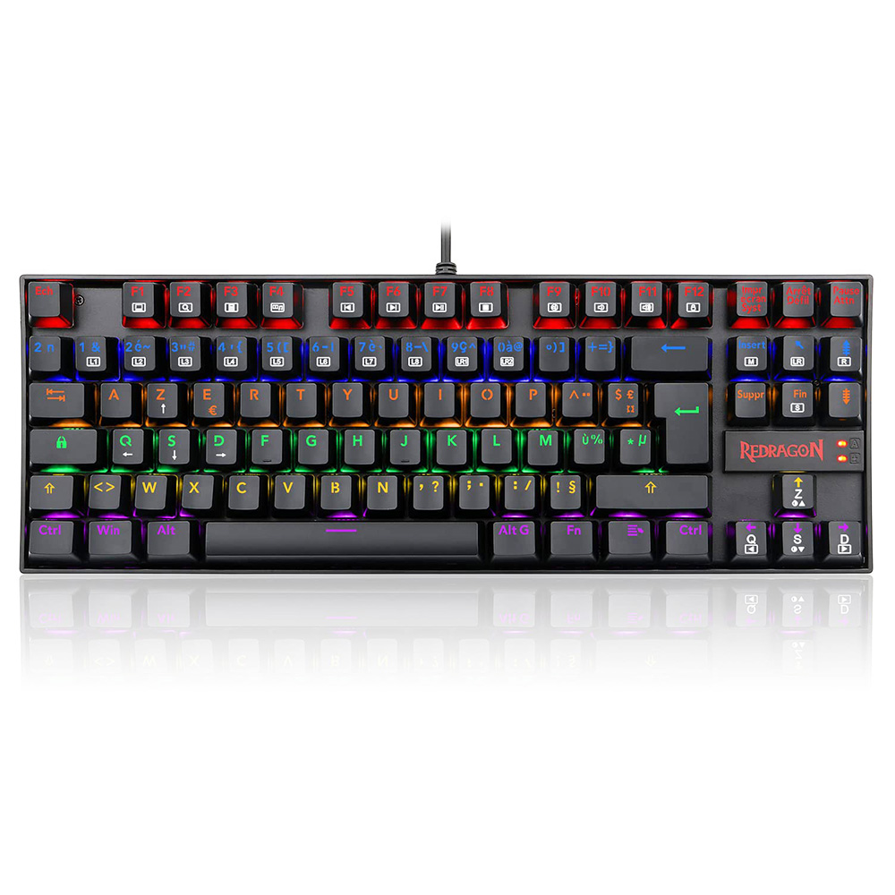 Redragon K552-KR-FR Rainbow Backlight TKL Mechanical Keyboard Compact 88 Keys AZERTY FR Layout Red Switch - Black