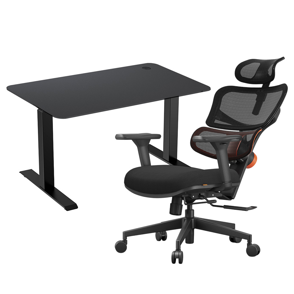 ACGAM JSZ-3 Black Desk Frame + Black Desktop + Ergonomic Chair without Footrest Black