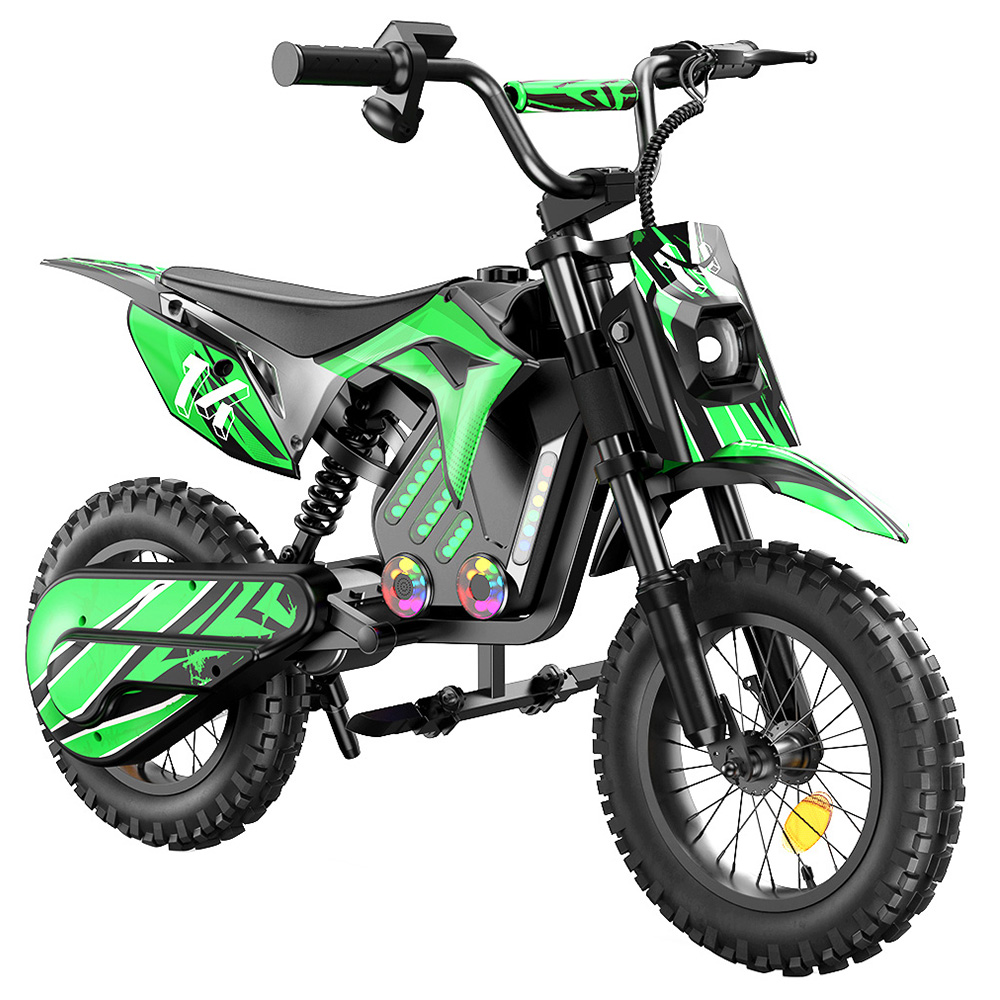 A14 Kids Electric Motorcycle, 500W Motor, 36V 5.2Ah Battery, 14 inch Tires, 27km/h Max Speed, 22km Range, Rear Disc Brake, Dual Shock Absorption, LCD Display - Green