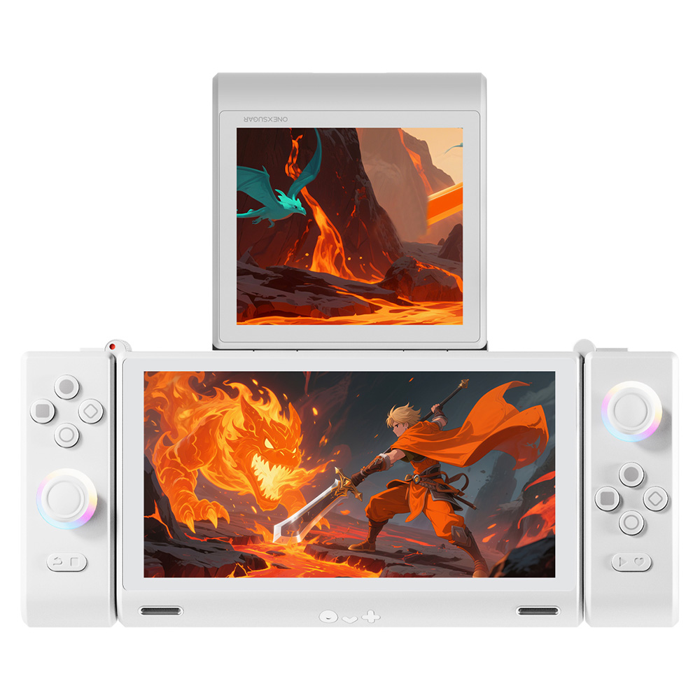 One Netbook ONEXSUGAR Sugar 1 Convertible Dual-screen Handheld Console, 6.01& 3.92 inch OLED Screen, Snapdragon G3 Gen 3, Android 14, 16GB RAM 512GB Storage, Hall Effect Joysticks, RGB Lights, 5600mAh Battery, WiFi 7 Bluetooth 5.3 - White
