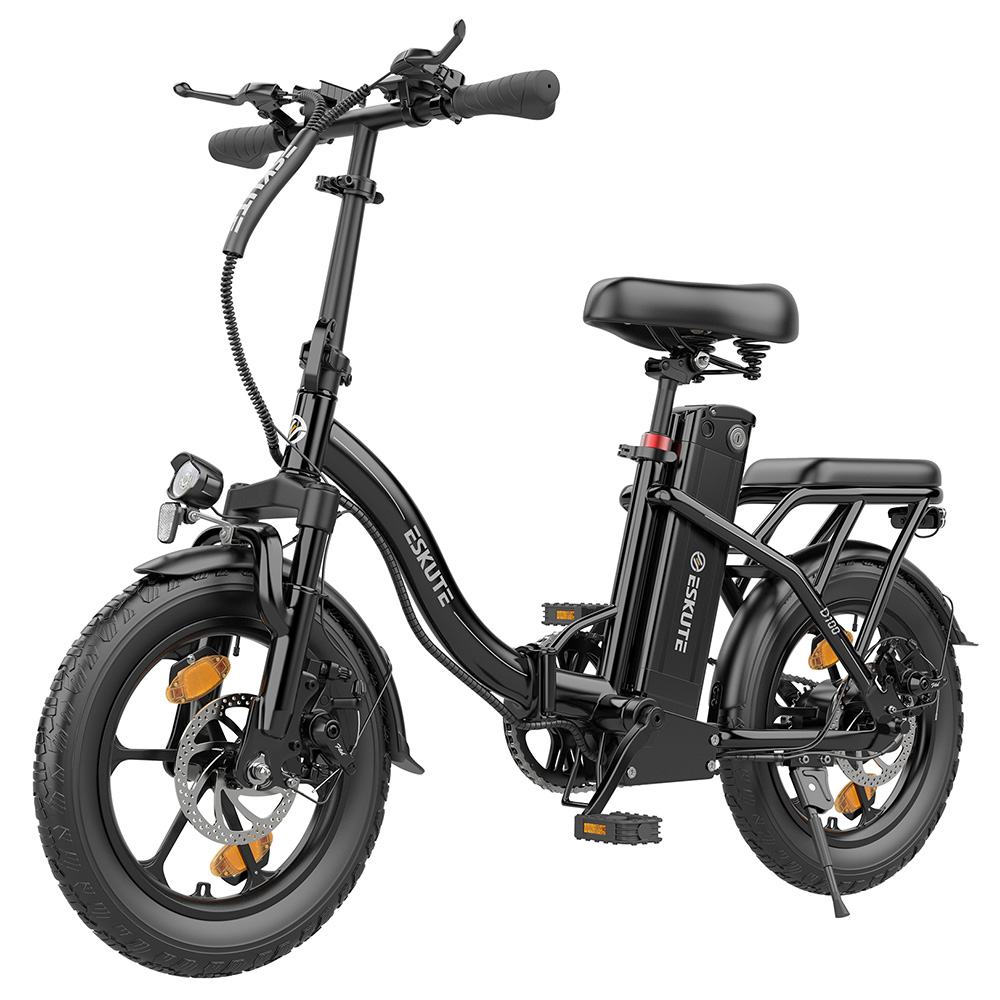 ESKUTE D100 Folding Electric Bike, 250W Motor, 36V 13Ah Battery, 25km/h Max Speed, 100km Range, 16 inch Tires, Mechanical Disc Brakes, LCD Display - Black