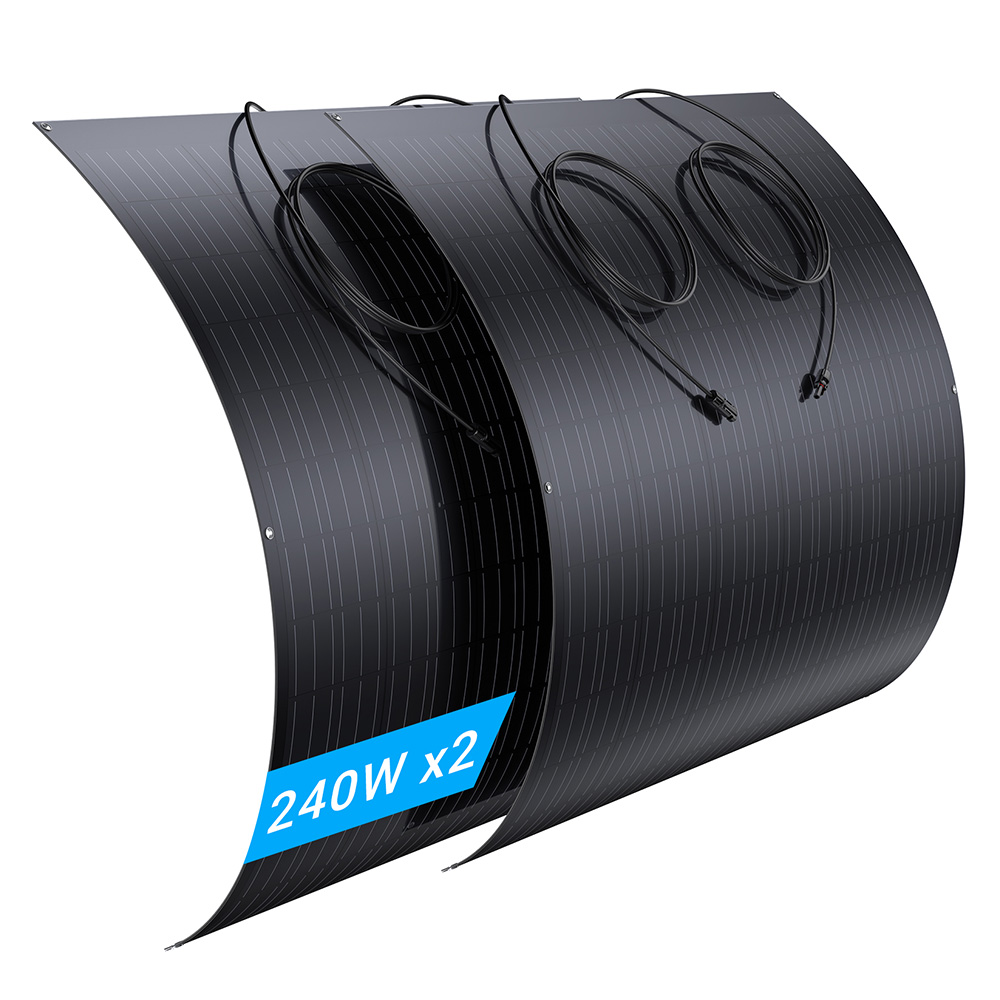 LIONSHEE LS-SP240 240W Flexible Solar Panel 2PCS, 17.55% High Efficiency, Bendable Up to 120°, 182x83mm Mono Solar Cell, IP67 Waterproof, For RV/Boat/Rooftop