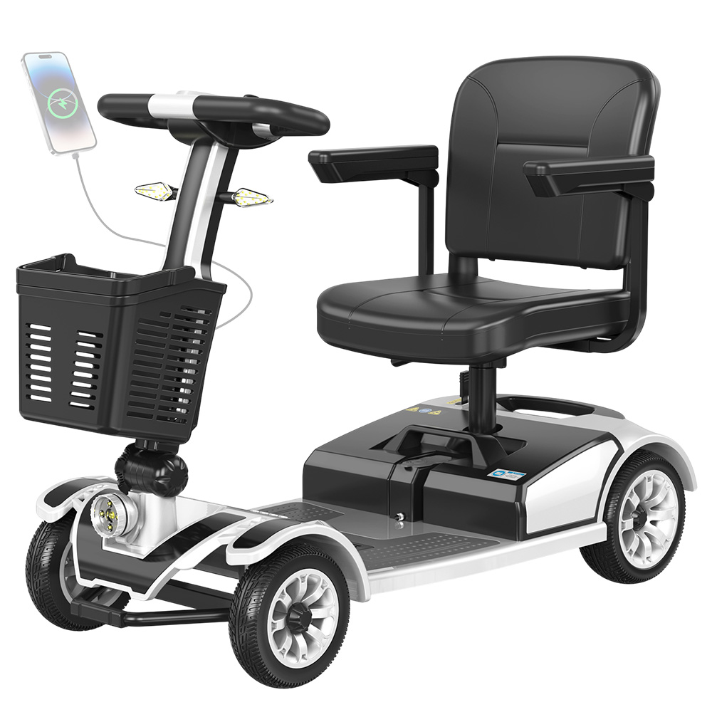 

Unificare Mate Four-wheeled Scooter for the Elderly, 250W Motor, 24V 20Ah Battery, Front 8 inch & Rear 9 inch Tires, 7.8km/h Max Speed, 35km Range, Magnetic Brake, 190kg Max Load - Silver