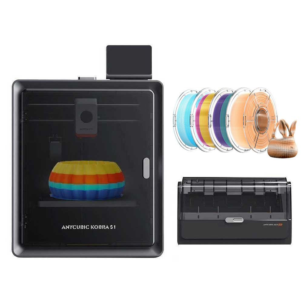 Anycubic Kobra S1 Combo 3D Printer + 4kg HS PETG Filament - Orange-White / Blue-White / Pink-Yellow / Green-Purple
