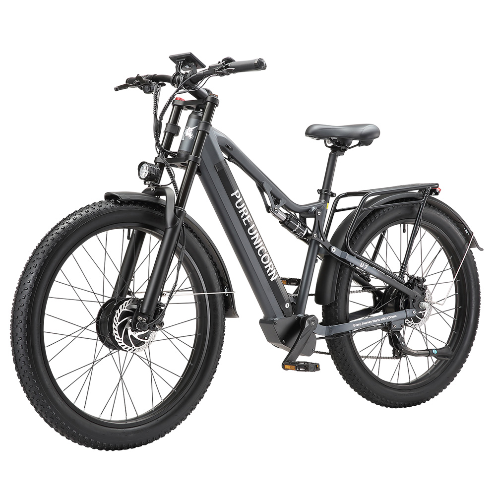 PURE UNICORN U7 Electric Bike, 1000W*2 Motor, 48V 19.2Ah Battery, 27.5 inch Tires, 50km/h Max Speed, 60km Range, Hydraulic Brakes, Front Hydraulic Suspension, LCD Display, Shimano 7-speed