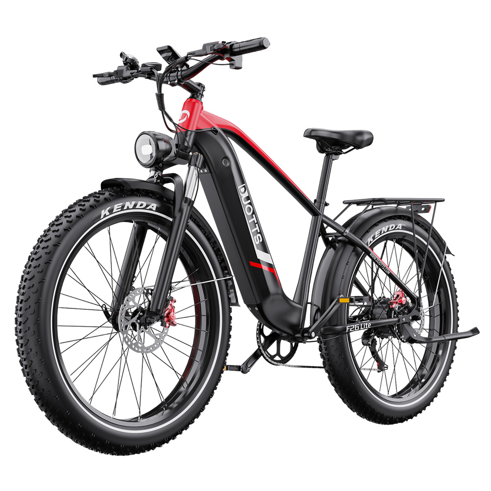 DUOTTS F26 Lite Electric Bike, 500W Motor, 48V 18Ah Battery, 26*4.0 inch Tires, 50km/h Max Speed, 90km Range, Hydraulic Disc Brake, Front Fork Hydraulic Suspension, Shimano 7-speed, APP Control - Black Red