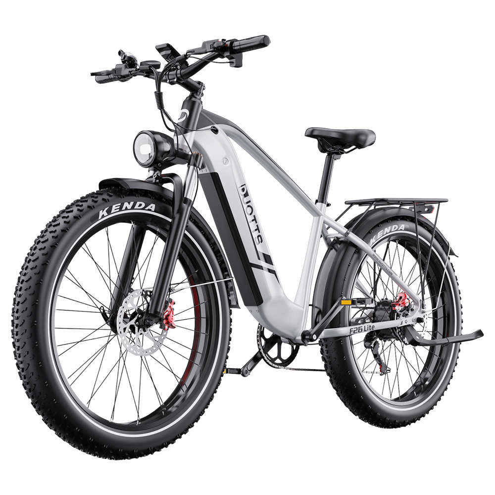 DUOTTS F26 Lite Electric Bike, 500W Motor, 48V 18Ah Battery, 26*4.0 inch Tires, 50km/h Max Speed, 90km Range, Hydraulic Disc Brake, Front Fork Hydraulic Suspension, Shimano 7-speed, APP Control - Silver White