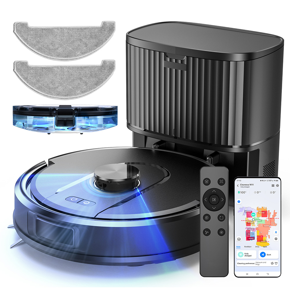 Vactidy Cleanova W11 Robot Vacuum Cleaner, Auto-Empty Station, LDS Laser Navigation, 5000Pa Powerful Suction, 2-in-1 Vacuum & Mop, Smart App & Voice Control