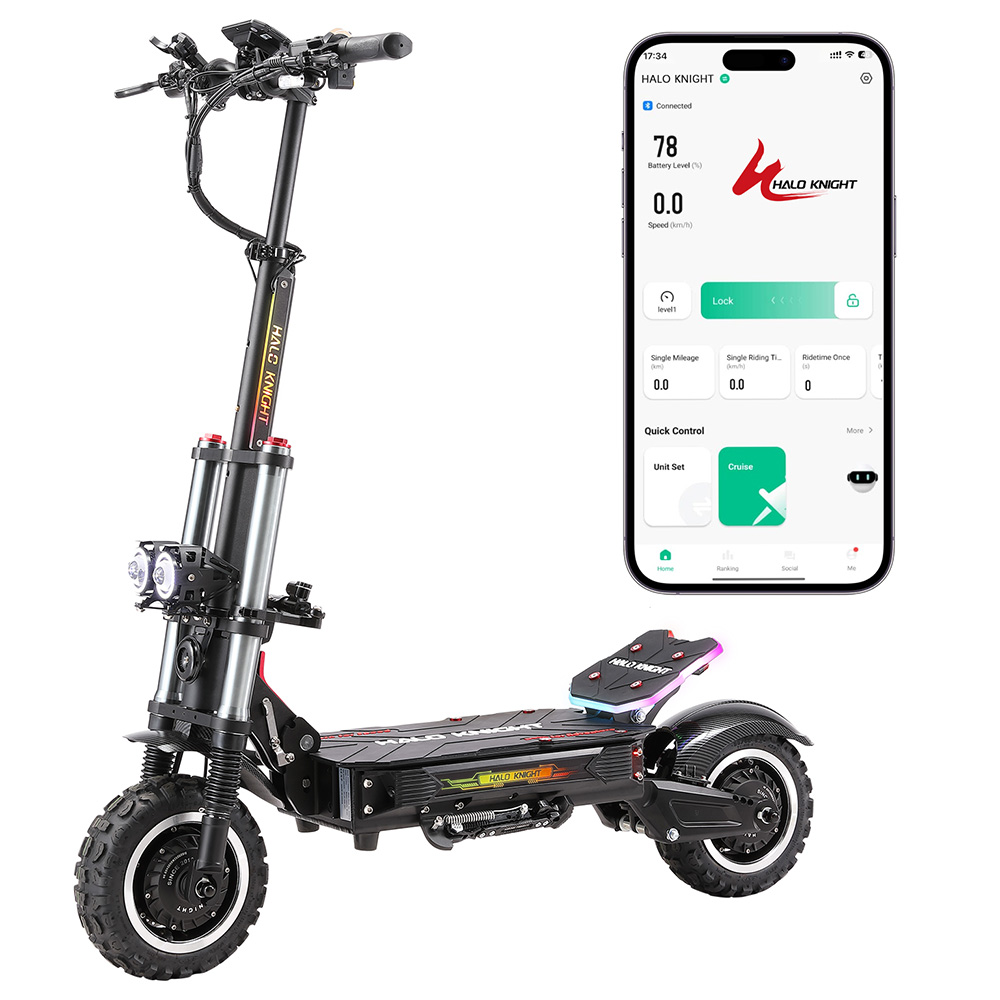 Halo Knight T107 Pro Electric Scooter (2025 Version), 3000W*2 Motor, 60V 38.4Ah Battery, 11 inch Tires, 95km/h Max Speed, 80km Range, Dual Hydraulic Brakes, Front Hydraulic & Rear Spring Suspension