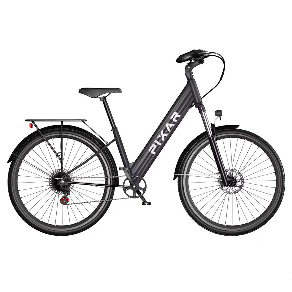 PIXAR Cruiser Electric Bike, 250W Motor, 36V 12.8Ah Battery, 27.5 inch Tires, 25km/h Max Speed, 100km Range, Hydraulic Disc Brakes, Front Suspension, Shimano 7-speed - Black