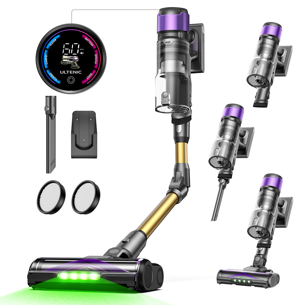 Ultenic U20 Cordless Stick Vacuum, 55,000Pa Suction, 1.5L Dustbin, 60-Min Runtime, 65cm Bendable Wand, 7-Stage Filtration, Dynamic Interactive Display