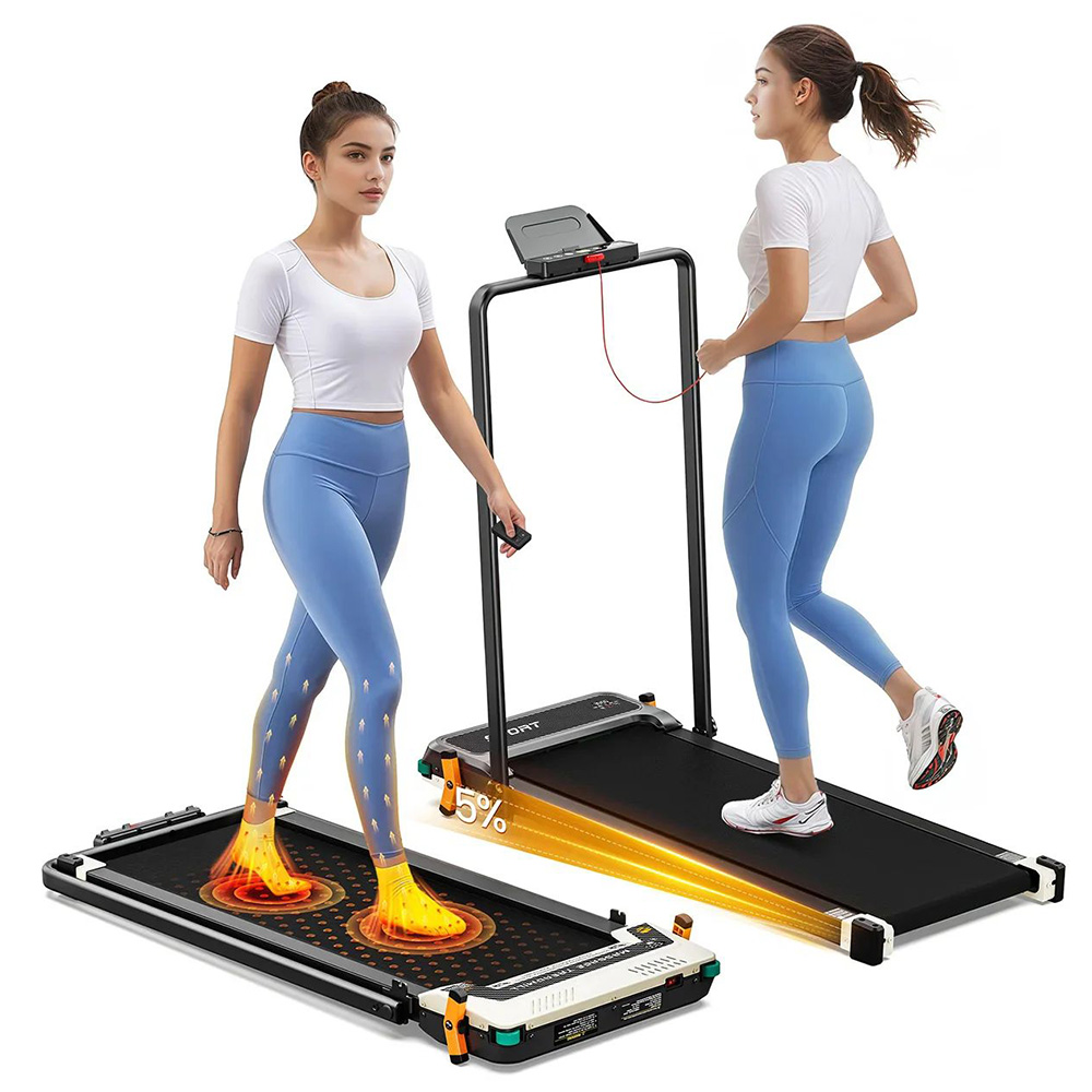 Akluer 520A-B Dual-Sided Walking Pad with Handle, 2.5HP Quiet Motor, 4MPH Max Speed, 150kg Capacity, Dual LED Display, Manual Incline & Built-in Foot Massager