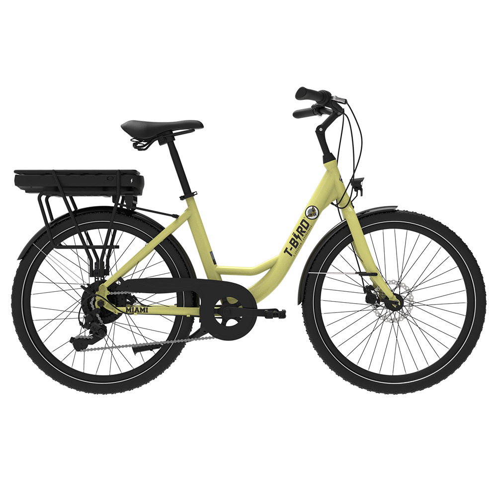 Miami-26 Electric Bike, 250W Motor, 36V 14.4Ah Battery, 26*1.95 inch Tires, 25km/h Max Speed, 45km Range, Front & Rear Mechanical Disc Brakes, Shimano 7-speed - Yellow