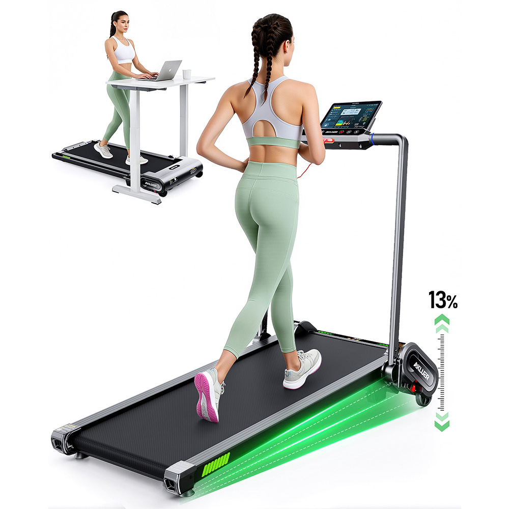Akluer H1-B Under Desk Treadmill with 13% Auto Incline, 2.5HP Motor, 12km/h Speed, 100x40cm Running Area, 150kg Max Load, LED Display & Remote control