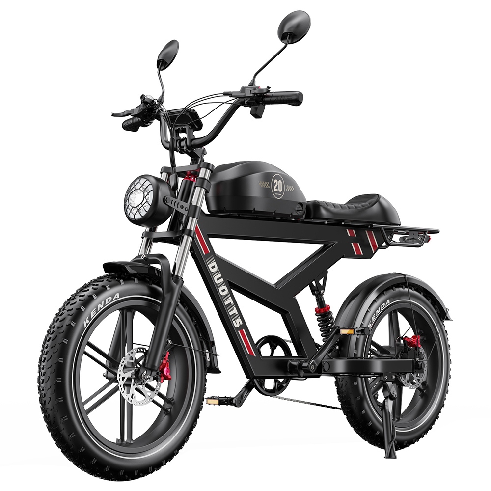 DUOTTS F20 Electric Bike 750W Motor 52V 27Ah Battery 20*4.0 Inch Fat Tire 50km/h Max Speed up to 120km Range with Full Suspension, Spring Shock Absorption, Hydraulic Disc Brakes - Black