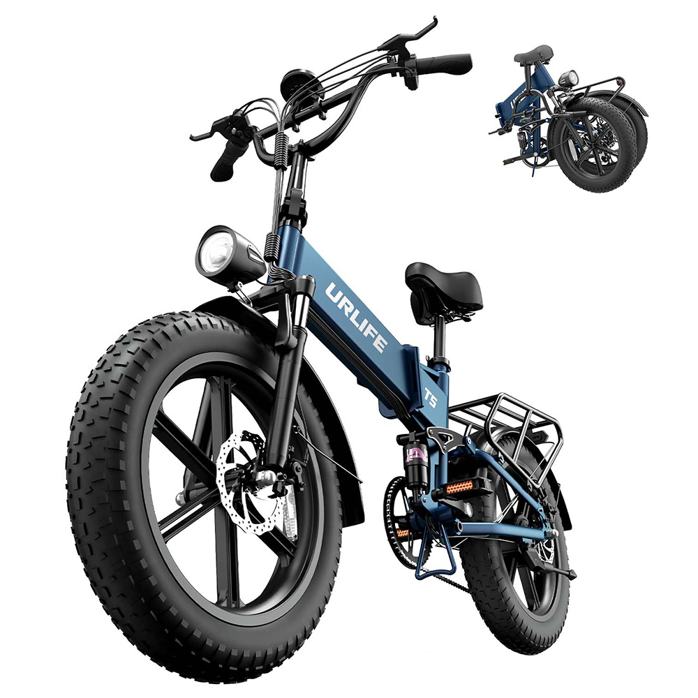 URLIFE T5 Electric Bike, 750W Motor, 48V 13Ah Battery, 20*4 inch Tires, 45km/h Max Speed, 125km Max Range, Dual Disc Brakes, Full Suspension, Shimano 7-speed - Blue