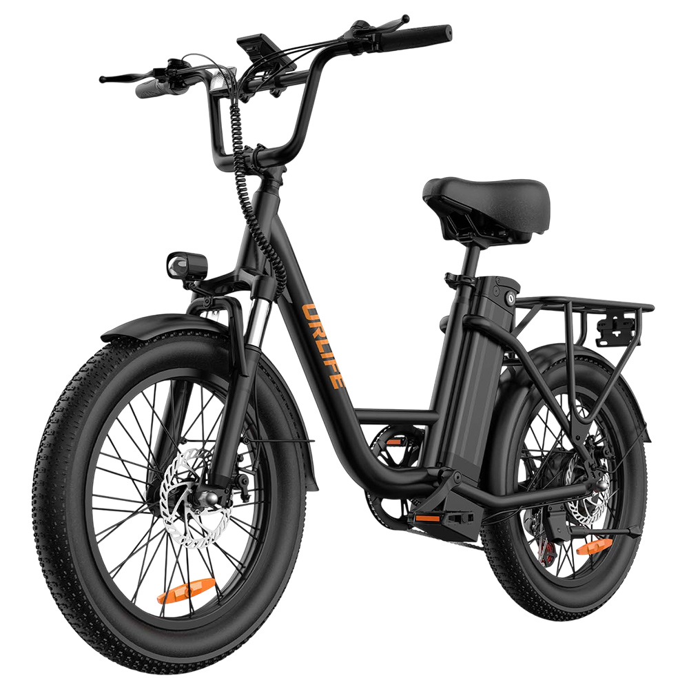 URLIFE E20 Electric Bike, 250W Motor, 48V 13Ah Battery, 20*3 inch Tires, 25km/h Max Speed, 100km Range, Mechanical Disc Brakes, Front Fork Suspension, 7-speed Gear - Black