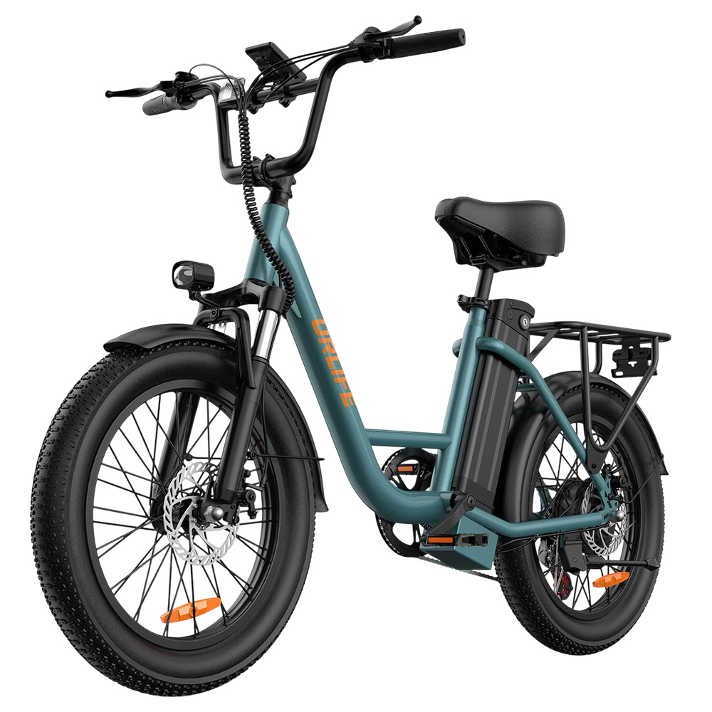 URLIFE E20 Electric Bike, 250W Motor, 48V 13Ah Battery, 20*3 inch Tires, 25km/h Max Speed, 100km Range, Mechanical Disc Brakes, Front Fork Suspension, 7-speed Gear - Green