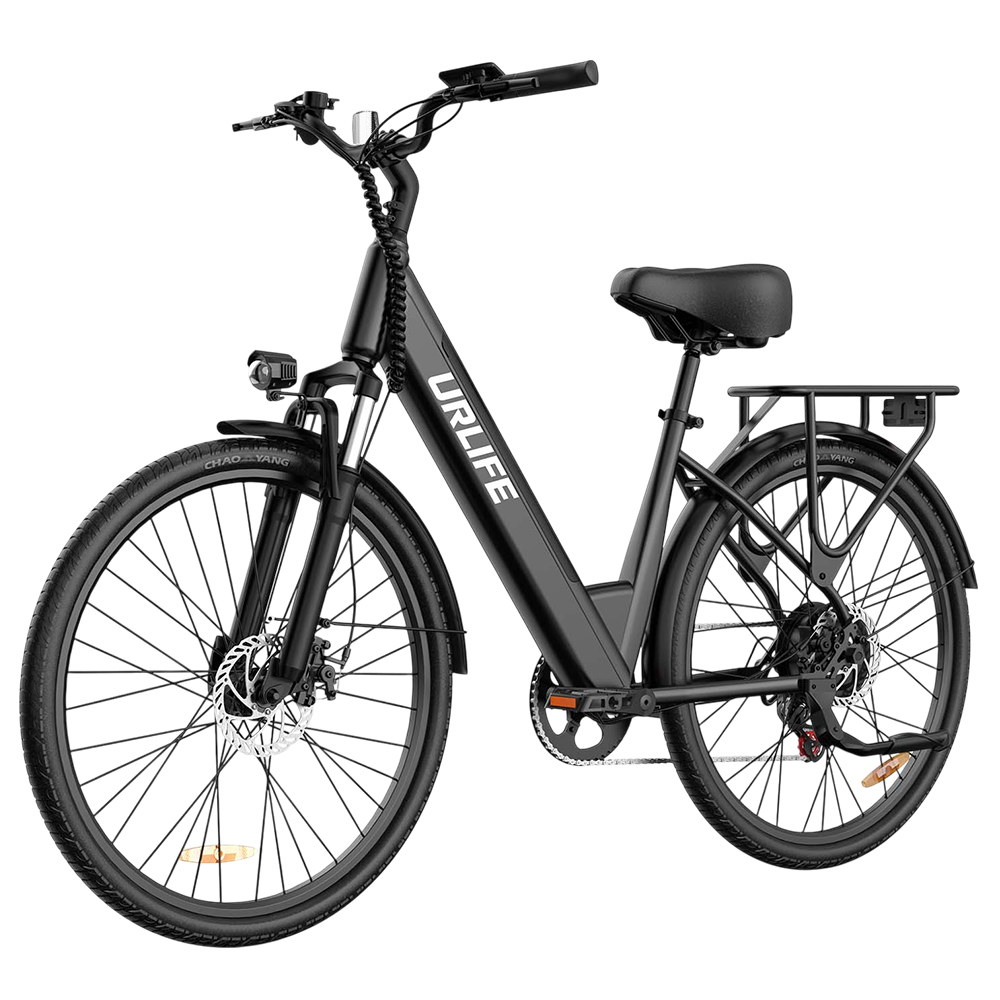 URLIFE E26 Electric Bike, 250W Motor, 36V 13Ah Battery, 26 inch Tires, 25km/h Max Speed, 80km Range, Front & Rear Disc Brakes, Front Fork Suspension, Shimano 7-speed - Black