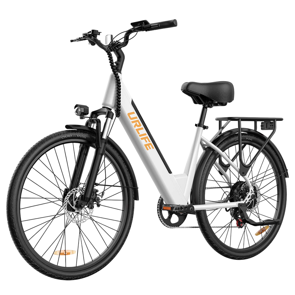 

URLIFE E26 Electric Bike, 250W Motor, 36V 13Ah Battery, 26 inch Tires, 25km/h Max Speed, 80km Range, Front & Rear Disc Brakes, Front Fork Suspension, Shimano 7-speed - White