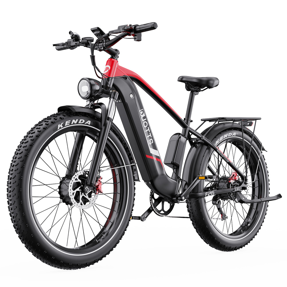 DUOTTS F26 Lite Electric Bike, 500W Motor, 48V 18Ah Battery, 26*4.0 inch Tires, 50km/h Max Speed, 90km Range, Hydraulic Disc Brake, Front Fork Hydraulic Suspension, Shimano 7-speed, APP Control - Black Red