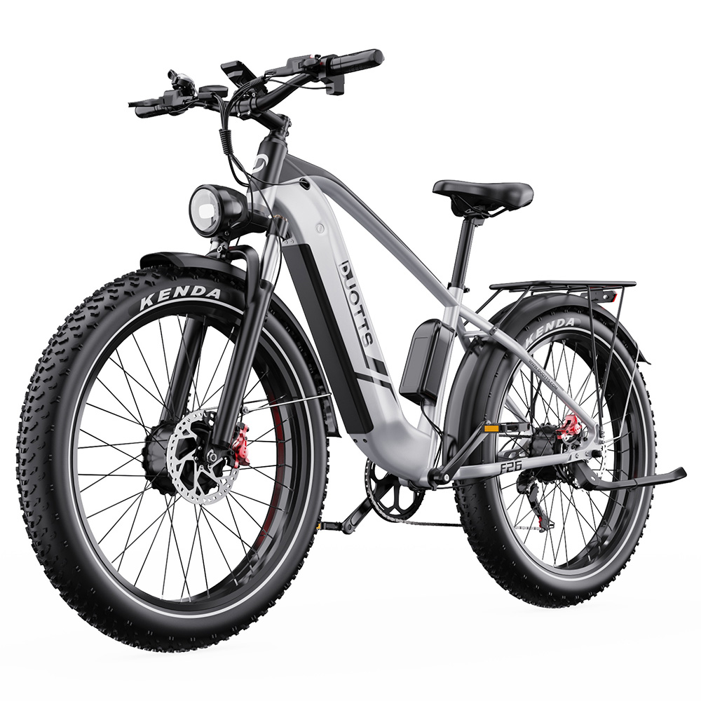 DUOTTS F26 Lite Electric Bike, 500W Motor, 48V 18Ah Battery, 26*4.0 inch Tires, 50km/h Max Speed, 90km Range, Hydraulic Disc Brake, Front Fork Hydraulic Suspension, Shimano 7-speed, APP Control - Silver White