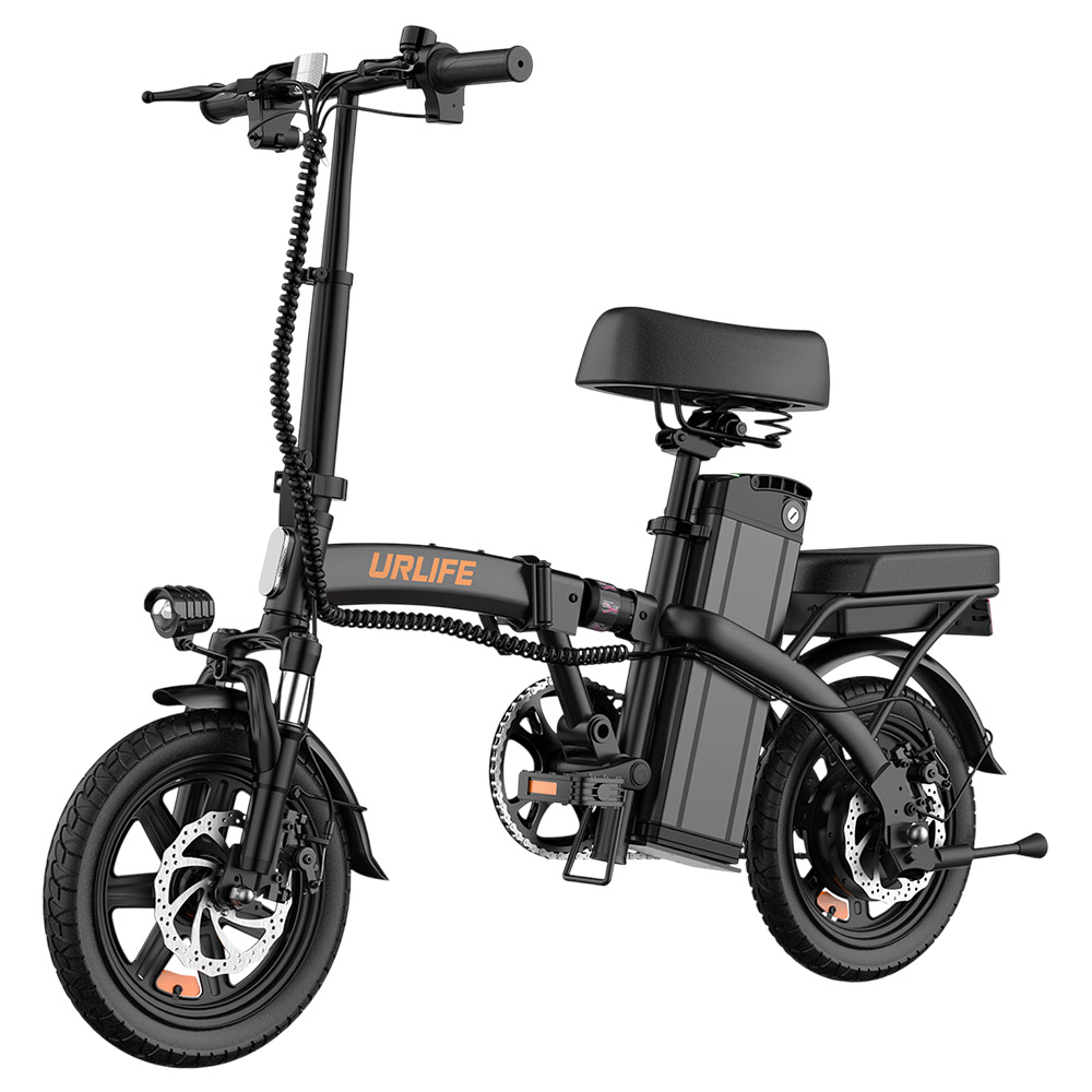 URLIFE F1L Folding Electric Bike, 250W Motor, 48V 7.5Ah Battery, 14 inch Tires, 25km/h Max Speed, 60km Range, Disc Brakes, Front & Middle Shock Absorber, LCD Display - Black