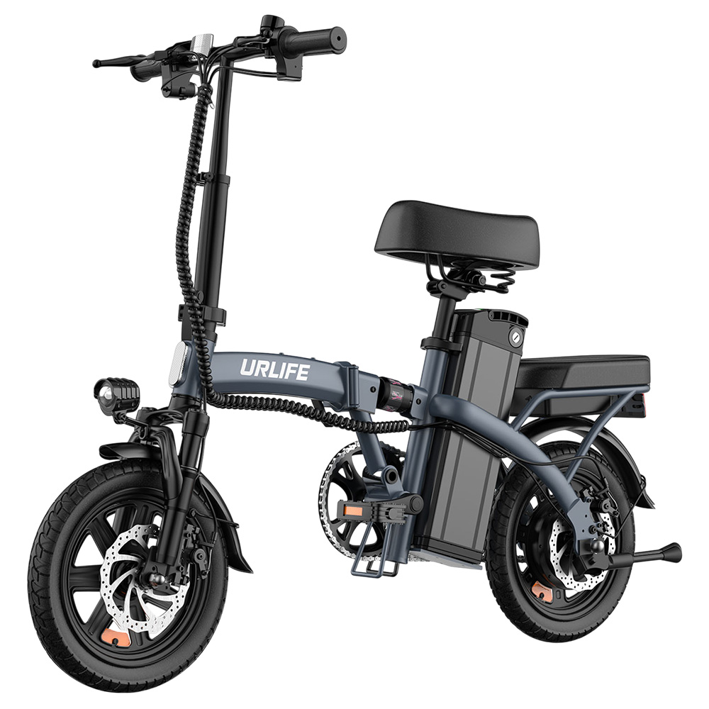 

URLIFE F1L Folding Electric Bike, 250W Motor, 48V 7.5Ah Battery, 14 inch Tires, 25km/h Max Speed, 60km Range, Disc Brakes, Front & Middle Shock Absorber, LCD Display - Grey