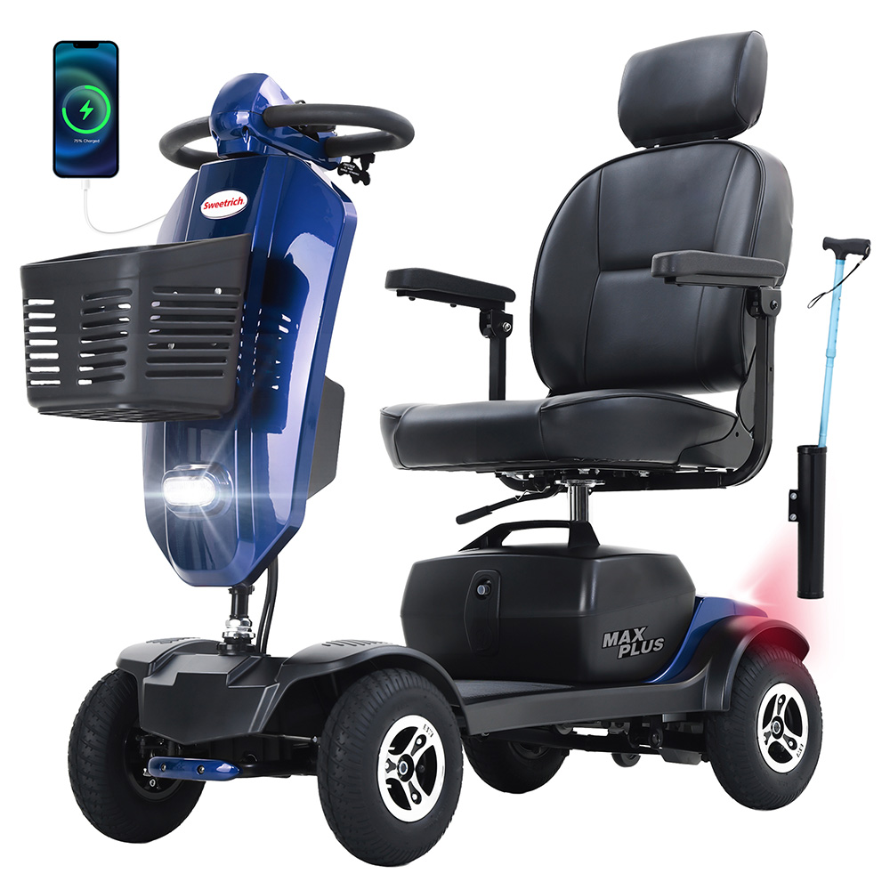 Sweetrich Max Plus Mobility Scooter, 300W Motor, 24V 20Ah Battery, 9 inch Tires, 6km/h Max Speed, 25km Range - Blue