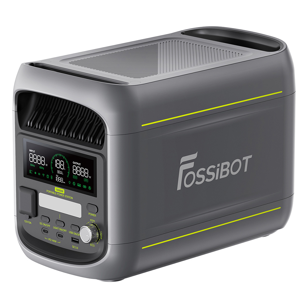 FOSSiBOT F1800 Portable Power Station, 1024Wh LiFePO4, 1800W AC Output, Ultra-Fast 1200W AC & 500W Solar Charging, Multi-Port USB/Type-C/Car Output, App-Controlled, Quiet <10ms UPS