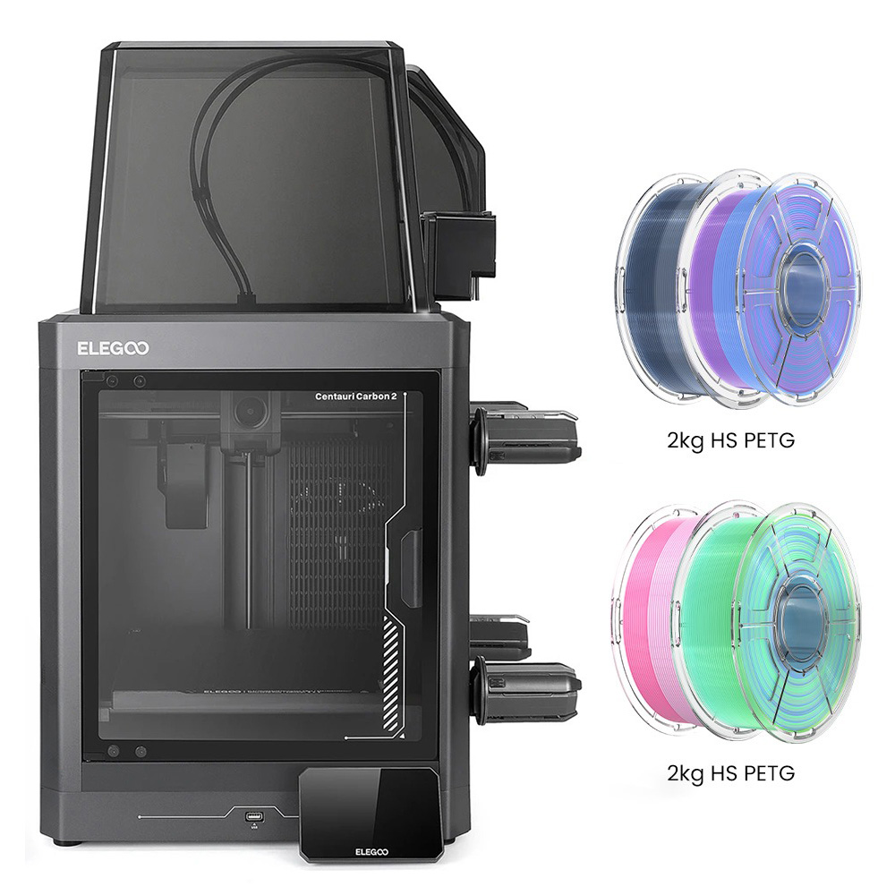 Elegoo Centauri Carbon 2 Combo 3D Printer + 4kg HS PETG Filament - Pink-White/Blue-Purple/Indigo-White/Blue-Green