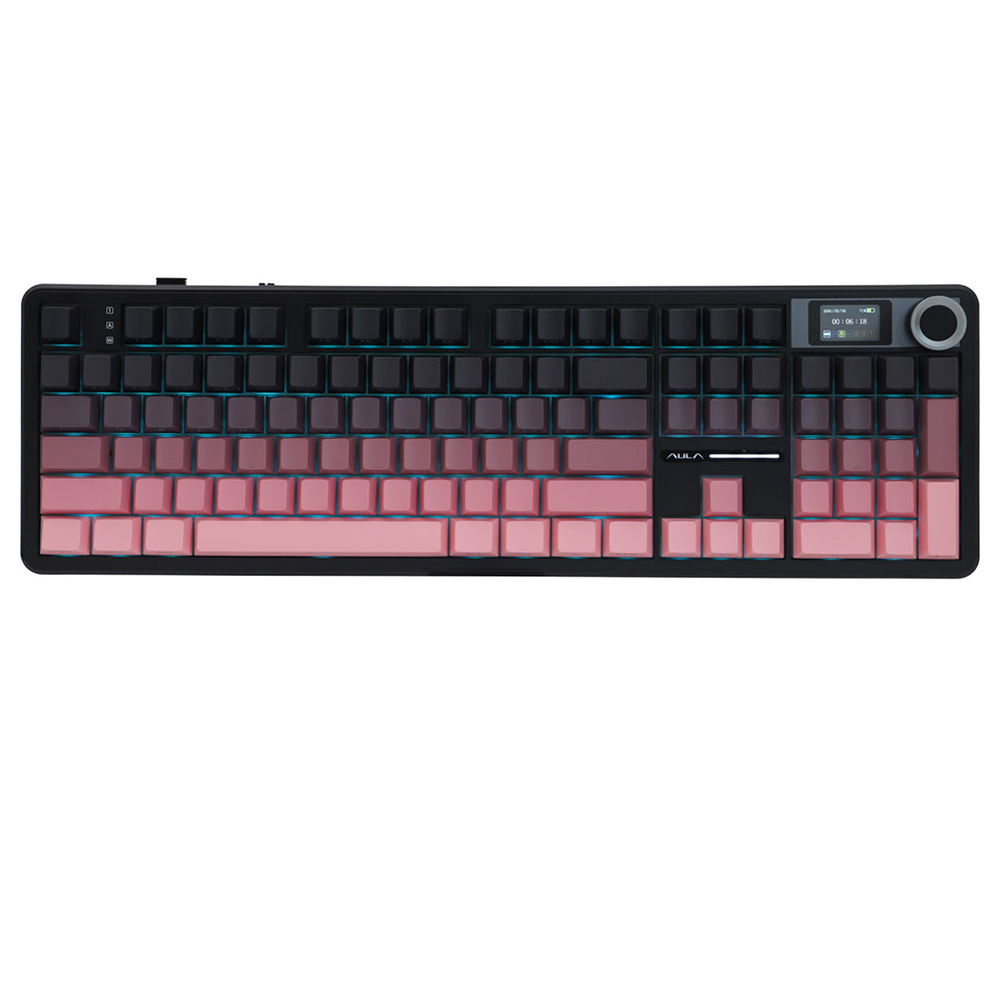 AULA F108 Pro Tri-Mode Wireless Mechanical Keyboard, 104-Key Gasket Mount, Hot-Swappable LEOBOG Graywood V3 Linear Switch, 1.14-Inch LCD Screen, RGB Backlit, 8000mAh Battery - Gradient Pink