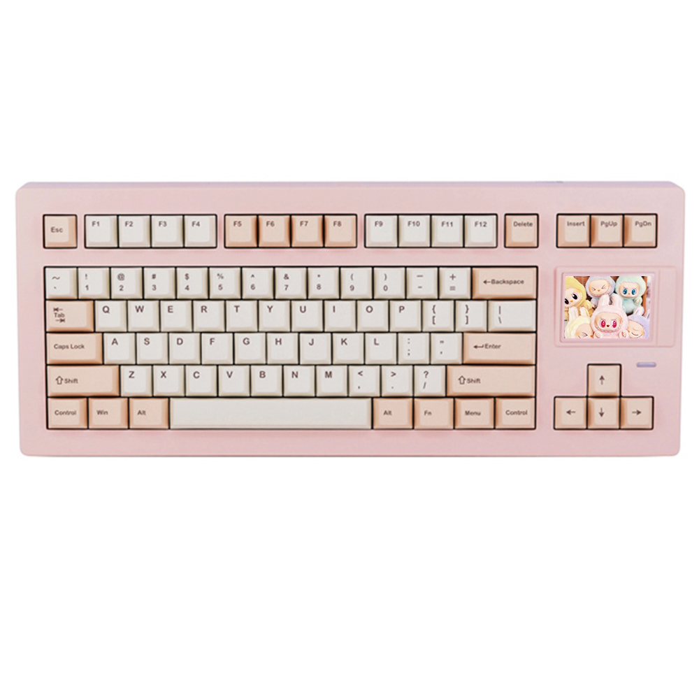 SP-STAR D82 PRO Wireless Mechanical Keyboard, 80% Compact Layout, Tri-Mode 2.4G/Bluetooth/USB-C, 2.4-Inch IPS Screen, Hot-Swappable White Switch V2 Linear, PBT Keycaps, RGB Backlight, Gasket Mount - Pink