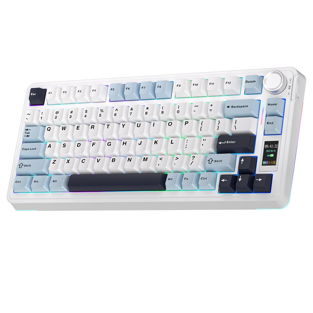 AULA S75 Pro Tri-Mode Wireless Mechanical Keyboard, LCD Screen, Knob Control, Hot-Swappable, RGB Backlit, 75% Layout, 4000mAh Battery - Blue