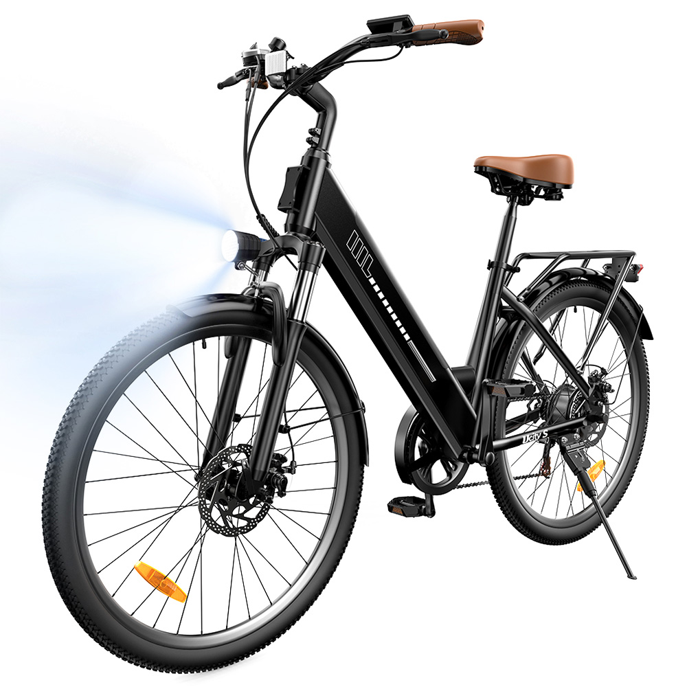 UcityS Electric Bike, 250W Motor, 36V 13Ah Battery, Up to 90km Range, 25km/h Max Speed, 26' Fat Tires, Front Suspension, Dual Disc Brakes, Front & Rear Lights, App Control - Black
