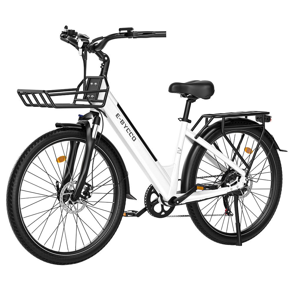E·Bycco V1 Electric Bike, 250W Motor (500W Peak), 36V 15.6Ah Removable Battery, 25km/h Max Speed, Up to 90km Range, 28' Commuter E-Bike, SHIMANO 7-Speed, Lockable Suspension, Dual Disc Brakes - White