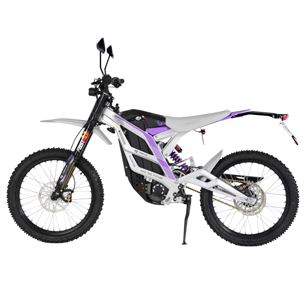 

79BIKE Falcon Pro Electric Motorcycle, Road legal, 10kW Peak Power, 90km/h Max Speed, 72V 35Ah Removable Battery, 120km Range, NFC Unlock, Hydraulic Disc Brakes, Adjustable Suspension, All-Terrain Performance One-Year Warranty - Silver & Purple