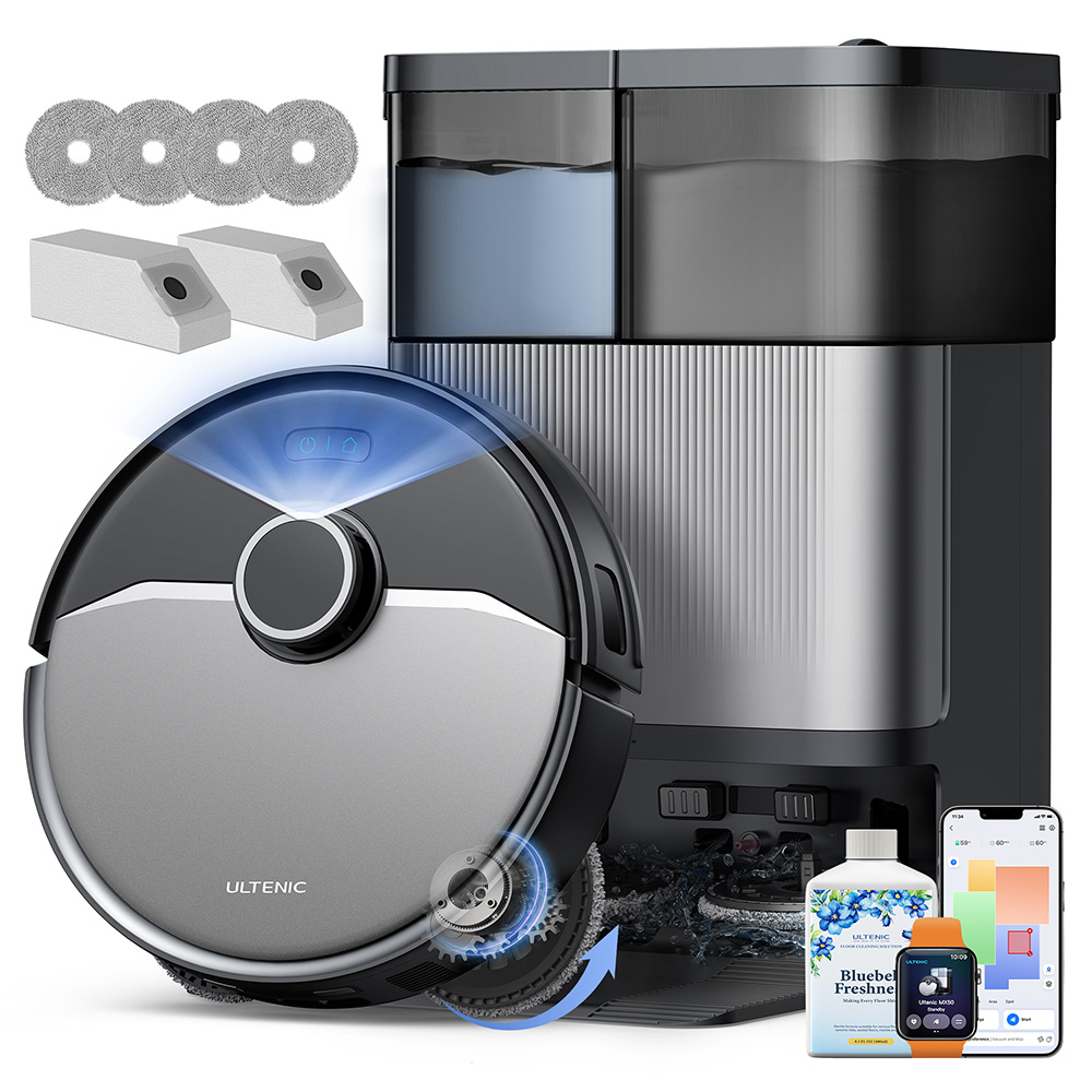 Ultenic MX50 Robot Vacuum and Mop, 20,000Pa Suction, Hot Water Self-Wash & Smart Drying, 90-Day Hands-Free Dust Disposal, LiDAR Navigation, 5-Level Map Storage, Carpet Boost, 300ml Dustbin + 55ml Water Tank, 180-Min Runtime