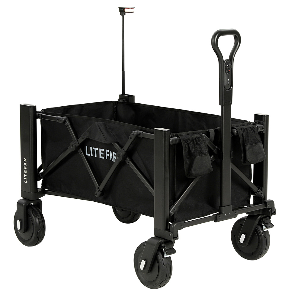 LITEFAR Orion Remote-Controlled Electric Wagon, 500W Quiet Hub Motor, 150L Cargo Capacity, 7.5” Solid Rubber All-Terrain Wheels with Brakes, 24,000mAh Battery, 12km Range, Forward & Reverse Control, Foldable Aluminum Frame - Black