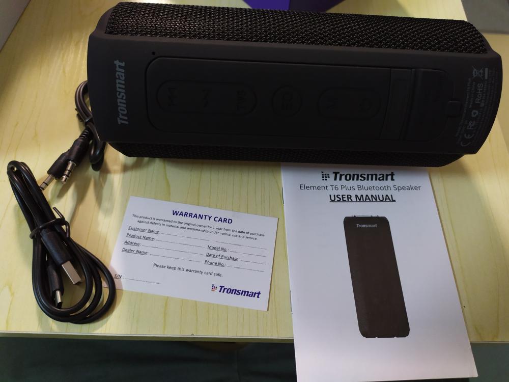 Tronsmart Element T6 Plus Portable Bluetooth 5.0 Speaker with 40W Max Output, Deep Bass, IPX6 Waterproof, TWS - Black