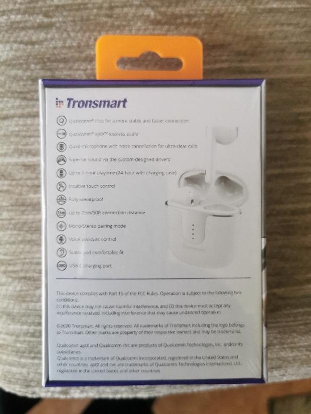 Tronsmart Onyx Ace Bluetooth 5.0 TWS Earphones 4 Microphones Qualcomm QCC3020 Independent Usage aptX/AAC/SBC 24H Playtime Siri Google Assistant IPX5 - White